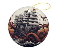 Décorations de Noël Rondes de 7,1 cm, tentacules en Forme de Pieuvre avec Bateau pour Sapin de Noël, décorations de Vacances avec Corde de Suspension pour cheminée, fête de Mariage, Maison
