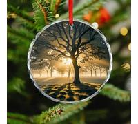 Décorations de Noël rondes de la forêt de l'aube - Ornements de Noël en verre de cristal, pendentif personnalisé pour sapin de Noël pour cadeaux souvenirs de vacances (7,6 cm)