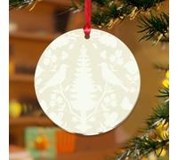 Décorations de Noël rondes en acrylique de 7,6 cm - Oiseaux chenonceau et botaniques - Aigue-marine - Décoration d'intérieur - Aquarelle bleu gris - Joli arbre - Souvenir - Étiquette de nom