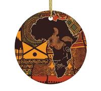 Décorations de Noël rondes en céramique à motif carte africaine 2024 - Ornements de Noël à suspendre pour Noël, cadeaux souvenirs, décoration d'intérieur