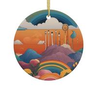 Décorations de Noël rondes en céramique à motifs arc-en-ciel étranges. Convient pour les arbres de Noël, les fêtes de fin d'année, la décoration de la maison