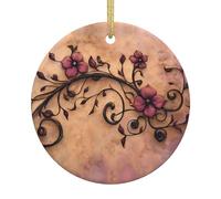 Décorations de Noël rondes en céramique avec motifs de vignes rouges - Convient pour les sapins de Noël, les fêtes de fin d'année, la décoration de la maison