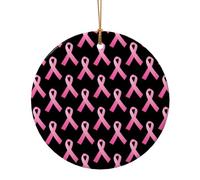 Décorations de Noël Rondes en céramique avec Rubans Roses pour la Sensibilisation au Cancer, décorations à Suspendre pour Les fêtes, Cadeaux de Noël 7,3 cm
