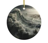 Décorations de Noël rondes en céramique avec vagues dévastatrices