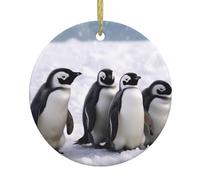 Décorations de Noël rondes en céramique - Jeunes pingouins avec décorations de neige - Pour décoration de sapin de Noël, intérieur et extérieur - Décoration de fête de mariage - Cadeaux de Noël
