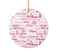 Décorations de Noël Rondes en céramique pour la Sensibilisation au Cancer du Sein, décorations à Suspendre pour Les fêtes, Cadeaux de Noël 9 cm