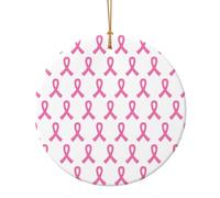 Décorations de Noël Rondes en céramique, Ruban Rose, pour la Lutte Contre Le Cancer du Sein, à Suspendre, 7,3 cm