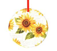 Décorations de Noël rondes en papier tournesol vintage - Décoration en verre - Arbre de journal rétro - Pendentif à suspendre pour Noël, maison, bureau, fête, vacances