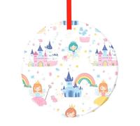 Décorations de Noël rondes en verre avec motif de princesse de dessin animé - Pendentif décoratif à suspendre pour Noël, maison, bureau, fête, vacances