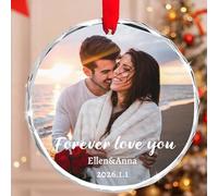 Décorations de Noël Rondes en Verre Transparent Personnalisées avec Texte et Image, Cadeaux de Fiançailles et de Mariage pour Les Couples, Cadeaux de Pendaison de Crémaillère (D)