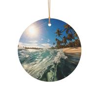 Décorations de Noël rondes imprimées des deux côtés de la ruée vers la plage tropicale