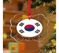 Décorations de Noël rustiques en acrylique de 7,6 cm en Corée du Sud 2025 à suspendre - Boules de Noël - Décorations de fête pour sapin de Noël - Drapeaux nationaux de pays marin, voile, souvenir