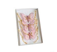 Décorations de Noël saisonnières en forme de papillon avec paillettes double couche et éléments en plumes - Ornement à suspendre pour arbres, couronnes et cheminées - En plastique (rose)