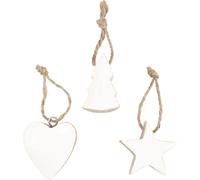 Décorations de Noël Set de pendentifs en bois Vintage Blanc Nature Cœur Étoile Arbre Déco 27p
