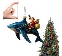 Décorations de Noël sur le thème de l'océan, Père Noël chevauchant des animaux marins pour décoration de sapin de Noël, décorations côtières mignonnes en acrylique 2D à suspendre pour cadeaux de fête