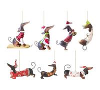 Décorations De Noël Teckel|Décoration De Noël Acrylique 2D Teckel 7 Pièces - Pendentif Figurine Animale Chien Saucisse pour Fête Intérieur Voiture Magasin Maison Fenêtre,Pour Intérieur Voiture Mur F