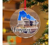 Décorations de Noël Uruguay - Monument explorateur du monde - Disque unique en acrylique transparent - Image de paysage urbain - Pendentif pour décoration d'arbre de Noël - Plaque de nom