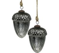 Décorations de Noël Vintage Gland Pendentif en verre Argenté Nostalgie Décoration de Noël 2pcs Ø10cm H14cm