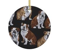 Décorations de Noël Xmax avec impression de bouledogues anglais, décorations d'arbre décoratives à suspendre, cadeaux en céramique, décoration d'intérieur