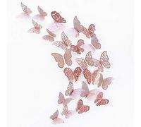 Décorations de Papillons Rose Or, Stickers Muraux 3D, Paillette Métallique d'Art, DIY/Artificiel/Amovibles Papier Décoratif pour Maison, Salon, Chambre d’enfants/filles, Décor de fête (36 PCS)