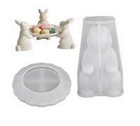 Décorations de Pâques, 2 moules en silicone de Pâques, ensemble moules en silicone lapin et plateau pour résine, béton et travaux manuels, forme lapin détaillée pour assiettes décorations DI