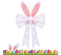 Décorations De Pâques Bunny Bow - Tissu De 21,3 Pouces | Arc Mignon De Couronne De Lapin LED | Ornement Lumineux En Peluche | Grande Oreille De Lapin Décorative Avec Lumières Blanches Chaudes Pour Por