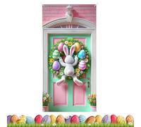 Décorations De Pâques - Couverture De Porte Lapin | Bannière Suspendue En Polyester 35,4 X 70,8 Pouces, Décor De Fête De Printemps Pour La Maison, Le Bureau, L'école, Le Jardin, L'intérieur Et L'extér