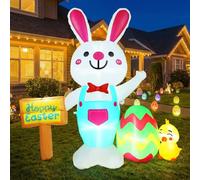 Décorations de Pâques gonflables d'extérieur de 1,5 m avec œuf et poussin - Décoration de cour gonflable avec éclairage LED doux - Souffleur stable et kit de fixation pour décoration de pelouse de