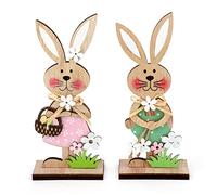 Décorations de Pâques, Lapin de Pâques Décoration en bois, Décoration de lapin de Pâques à poser, Set de 2 présentoirs de décoration pour Pâques, Décoration de Pâques jardin Lapin de Pâques Déco bois
