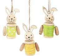 Décorations de Pâques suspendues Lapins de Pâques en bois Jute Set de 9 joyeuses couleurs
