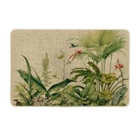 Décorations de plantes - Paillasson naturel floral feuilles printanières oiseau style rustique rustique en caoutchouc antidérapant - Attrape la saleté pour intérieur, porte d'entrée, salle de classe