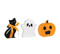 Décorations de plateau à étages en bois pour Halloween, fantôme, citrouille | Décorations en bois durable avec motifs de citrouille fantôme conçus pour la maison et la ferme