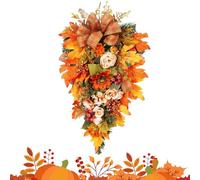Décorations de Porte d'automne - Arbre Renversé Artificiel Pivoine Touŗnesol avec Feuilles d'Érable et Baies | Suspension Murale en Forme de Larme pour Thanksgiving Devant de Porte Fenêtre Manteau