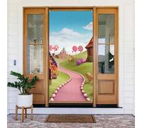 Décorations de porte de 90 x 180 cm, bannière de porte Candy Beautiful Land - Toile de fond saisonnière pour porche - Décoration de fête pour intérieur ou extérieur - Bannière à suspendre
