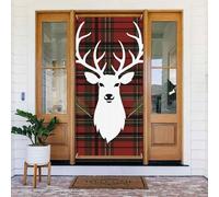 Décorations de porte de 90 x 180 cm, bannière de porte « Merry Christmas » avec renne de Noël, toile de fond saisonnière pour porche, décoration de fête pour intérieur ou extérieur, bannière à