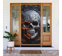 Décorations de porte de 90 x 180 cm, motif tête de mort cool, bannière de porte saisonnière, panneau de porte, arrière-plan photo, décoration de fête pour intérieur ou extérieur, bannière à suspendre