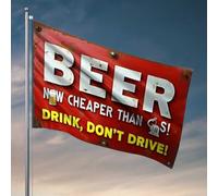 Décorations de porte de chambre à coucher Bière moins cher que le gaz : Boire de manière responsable! Drapeau Bar Man Cave Decor Funny Outdoor Decor (152 x 244 cm)