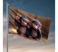 Décorations de porte de chambre à coucher, deux singes mignons faisant des signes de paix, accessoires de chambre pour hommes, drapeaux pour hommes (60 x 90 cm)