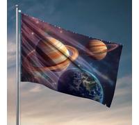 Décorations de porte de chambre à coucher explorant les planètes : Saturne, Jupiter et la Terre dans l'espace Drapeau Accessoires de chambre pour homme Drapeaux pour hommes (120 x 180 cm)