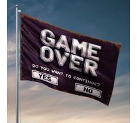 Décorations de porte de chambre à coucher Game Over : Continue Or Exit? Drapeau Bar Man Cave Decor Funny Outdoor Decor (120 x 180 cm)