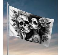 Décorations de porte de chambre à coucher Jour des morts Roses et crânes Drapeau Bar Man Cave Decor Funny Outdoor Decor (120 x 180 cm)