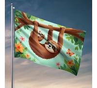 Décorations de porte de chambre à coucher, paresseux d'arbre dans un drapeau de la jungle coloré, décorations extérieures pour cour, chambre à coucher, décoration pour homme (152 x 244 cm)