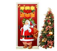 Décorations de Porte de Noël, Couverture de Porte de Maison de Noël - Joyeux Noël Père Noël Couverture de Fond - 185 x 90 cm/72,8 x 35,4 pouces Couverture de Porte de Fond Père Noël, Décoration