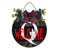 Décorations de porte d'Halloween - Couronne d'Halloween à suspendre - Panneau de bienvenue en bois pour fête, nom de famille - Panneau de bienvenue avec lettre Q - 30 cm - Décoration d'intérieur