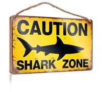 Décorations de porte d'hiver en bois avec avertissement de requin : Stay Safe In The Zone! Panneau en bois pour décoration de maison (15 x 28 cm)