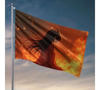 Décorations de porte pour chambre à coucher, figurine avec cheveux longs et cornes assise au milieu de flammes ardentes, drapeau pour décoration d'automne, cour, dortoir universitaire (30 x 45 cm)