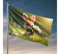 Décorations de porte pour chambre à coucher, un lapin mignon tenant des marguerites dans un champ ensoleillé. Accessoires pour homme, cave, drapeau (152 x 244 cm)