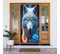Décorations de porte - Printemps été bleu loup rose imprimé No.387 Bannières de porte pour avant, panneau d'hiver et d'automne à suspendre pour extérieur et intérieur 1,8 x 0,9 m