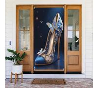 Décorations de porte - Printemps été moderne papillon bleu ciel imprimé No.212 Bannières de porte pour avant, panneau d'hiver et d'automne à suspendre pour extérieur et intérieur 1,8 x 0,9 m