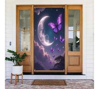 Décorations de porte - Printemps été moderne papillon violet imprimé No.195 Bannières de porte pour avant, panneau d'hiver et d'automne à suspendre pour extérieur et intérieur 1,8 x 0,9 m